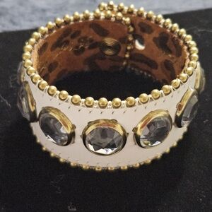 Betsey Johnson White Cuff Bracelet with Clear Crystal Accents